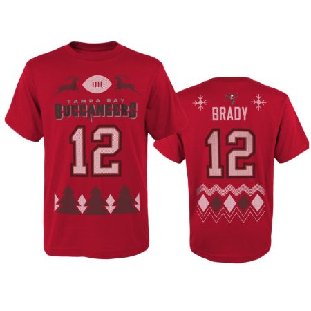 Youth Tampa Bay Buccaneers Tom Brady Red 2020 Christmas Ugly Holiday T-Shirt