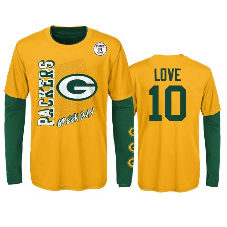 Green Bay Packers Jordan Love Gold Green For the Love of the Game Combo Set T-Shirt - Youth