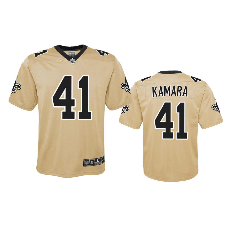Youth New Orleans Saints Alvin Kamara Gold Inverted Game Jersey 1 youth saints alvin kamara gold inverted game jersey
