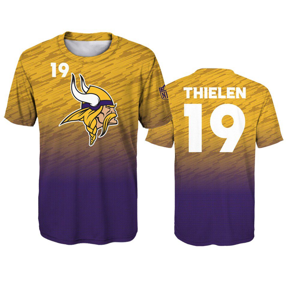 Youth Vikings Adam Thielen Gold Purple Propulsion Sublimated Name & Number T-Shirt 1 youth vikings adam thielen gold purple propulsion sublimated t shirt